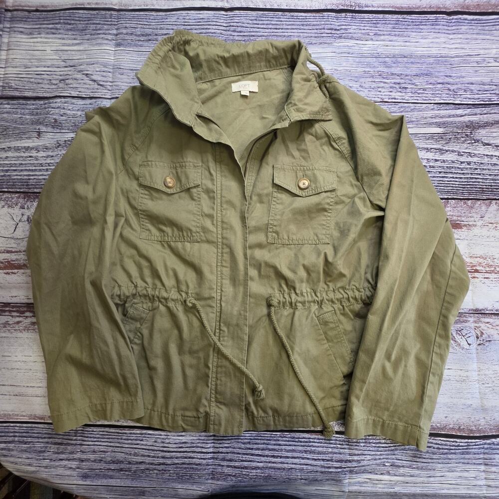 Loft Outlet Military Utility Olive Green Cargo Zip Up Drawstring Jacket Size LG
